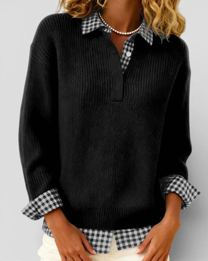 Berta | Jersey de Punto con Cuello de Camisa a Cuadros