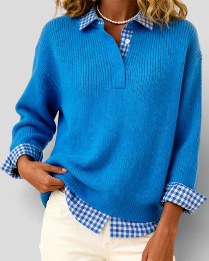 Berta | Jersey de Punto con Cuello de Camisa a Cuadros