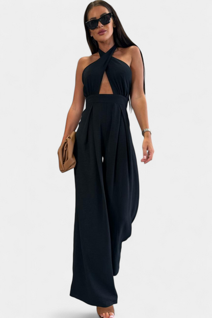 Jessica Mono Halter Cruzado sin Espalda y Pierna Ancha