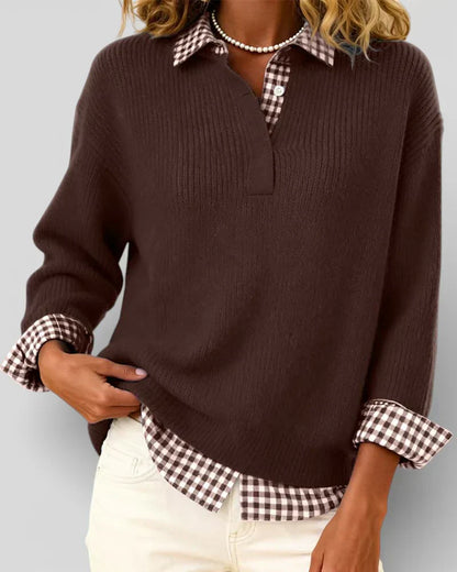 Berta | Jersey de Punto con Cuello de Camisa a Cuadros