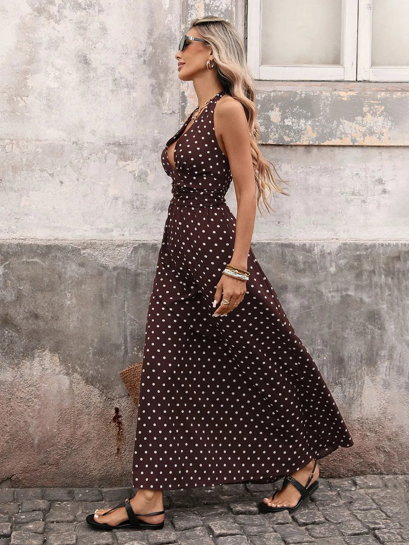 Valeria | Vestido Largo Halter con Lunares