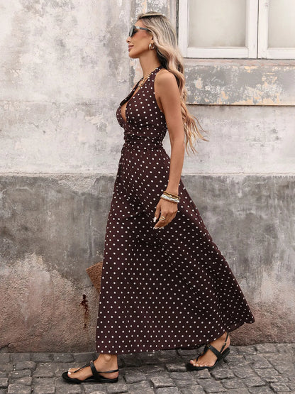 Valeria | Vestido Largo Halter con Lunares
