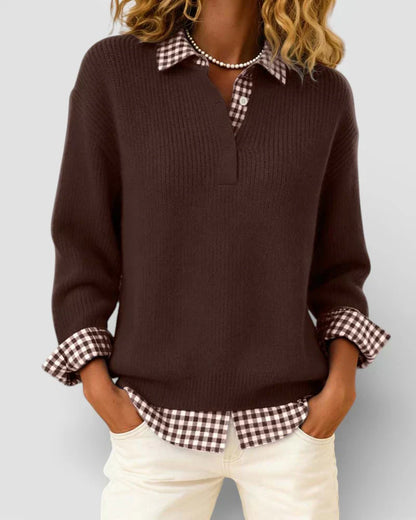 Berta | Jersey de Punto con Cuello de Camisa a Cuadros