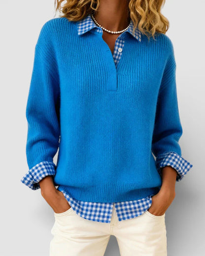 Berta | Jersey de Punto con Cuello de Camisa a Cuadros