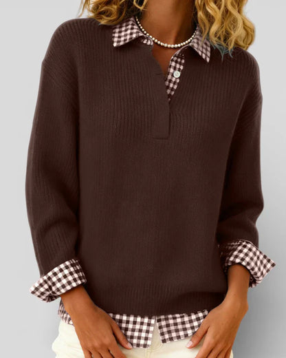 Berta | Jersey de Punto con Cuello de Camisa a Cuadros