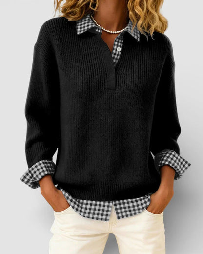 Berta | Jersey de Punto con Cuello de Camisa a Cuadros