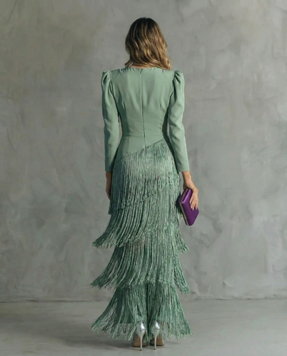 Clara | Elegant Dress with Fringe Sleeves