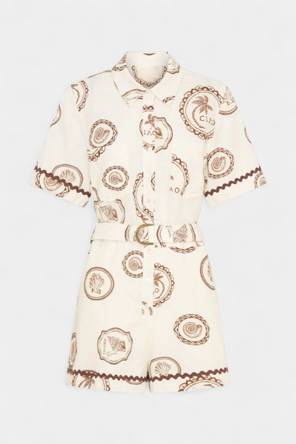 Seashell Mono Camiseta con Detalle de Concha y Botones